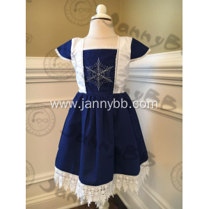 Kid Girl Snow Embroidery Navy Dress